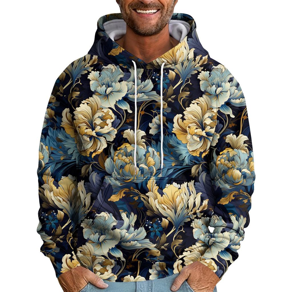 Мужская толстовка с капюшоном и цветочным принтом, мужская повседневная модная спортивная толстовка