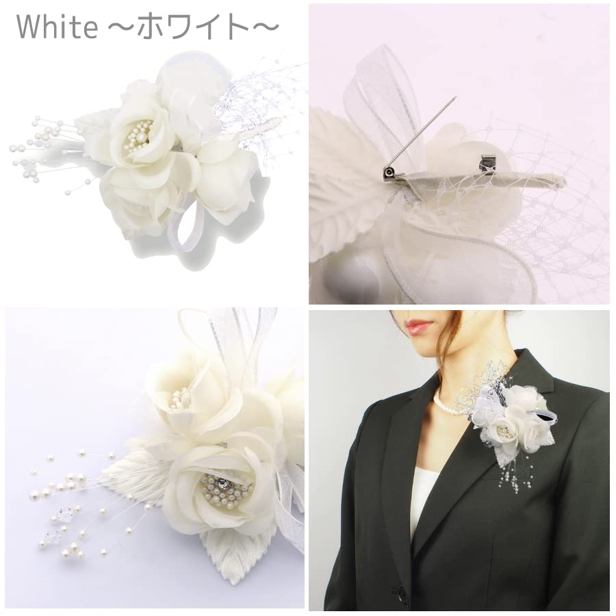 Handmade Rose Corsage Brooch with Pin and For Formal Occasions and Elegant White [Crane's Collection] Three-Flower Clip, Attire,
