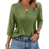 Women's T Shirt Solid Color Button 3/4 Sleeve Daily Weekend Fashion Basic V- Neck Regular Top