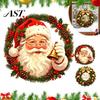 Easy Application Wall Art Christmas Wreath Window Stickers, Retro Santa Claus PVC Decals, Waterproof Decorative Winter Seasonal Home Decor
