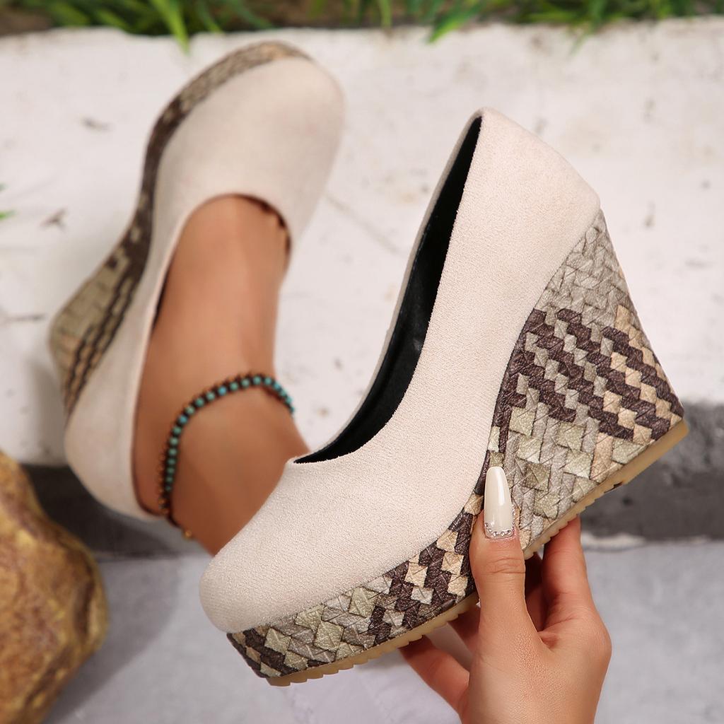 Модные женские туфли-лодочки Весна Осень Новые Большой размер Слипоны Платформа Танкетка Удобная высота Увеличение роста Нескользящие Повседневные Одинарные туфли