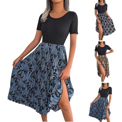 Женское модное и повседневное плиссированное платье с высокой талией и принтом