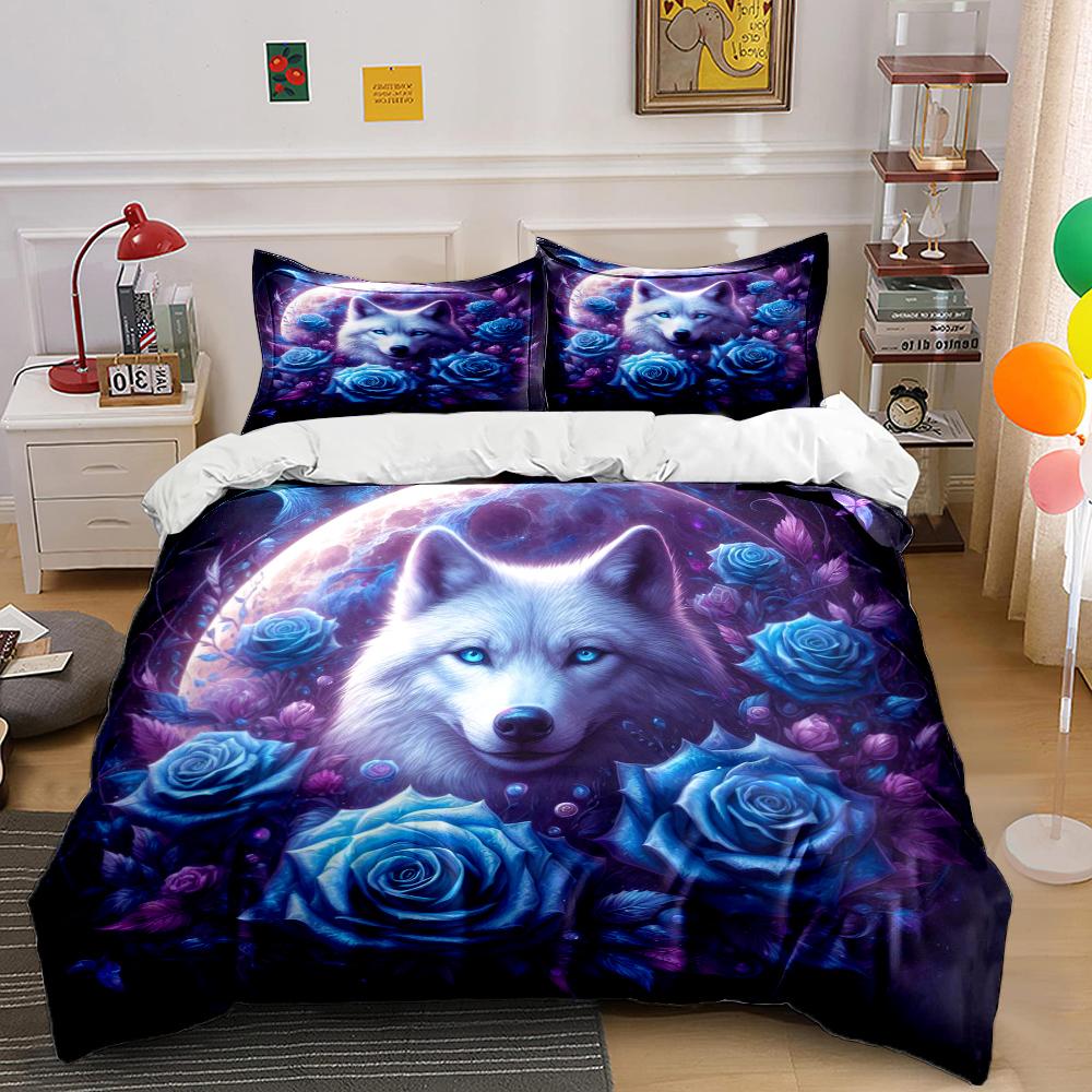 Wolf and Rose Print Bedding Set Sports Enthusiast Duvet Cover 1 Duvet Cover 2 Pillowcases Adult and Children Bedding Set Luxury