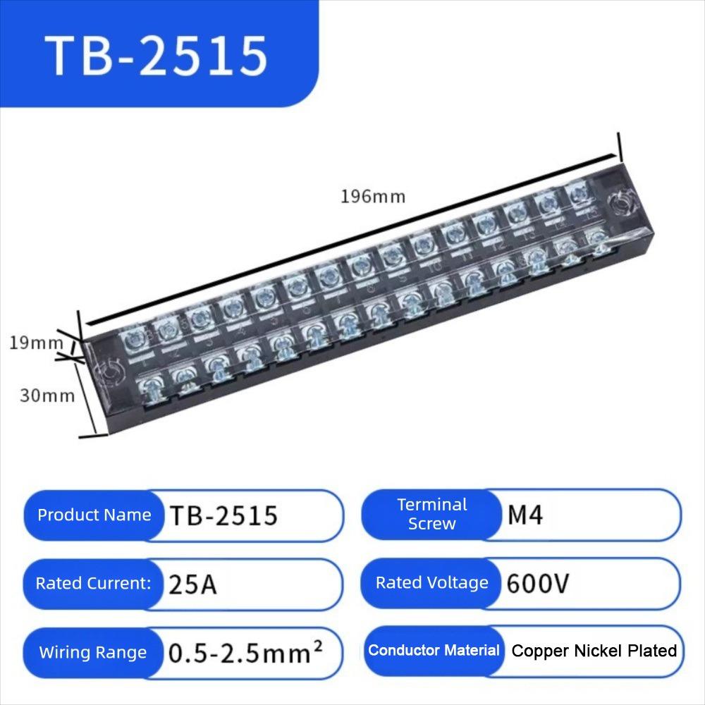 600V Screw Terminal Block 3-20 Positions Fixed Wiring Connector Industrial Wiring