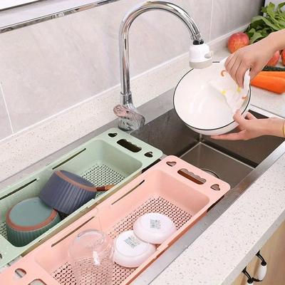 1 шт. Подставка для посуды Многофункциональная выдвижная корзина для мытья и сушки продуктов Выдвижная и регулируемая корзина для мытья овощей