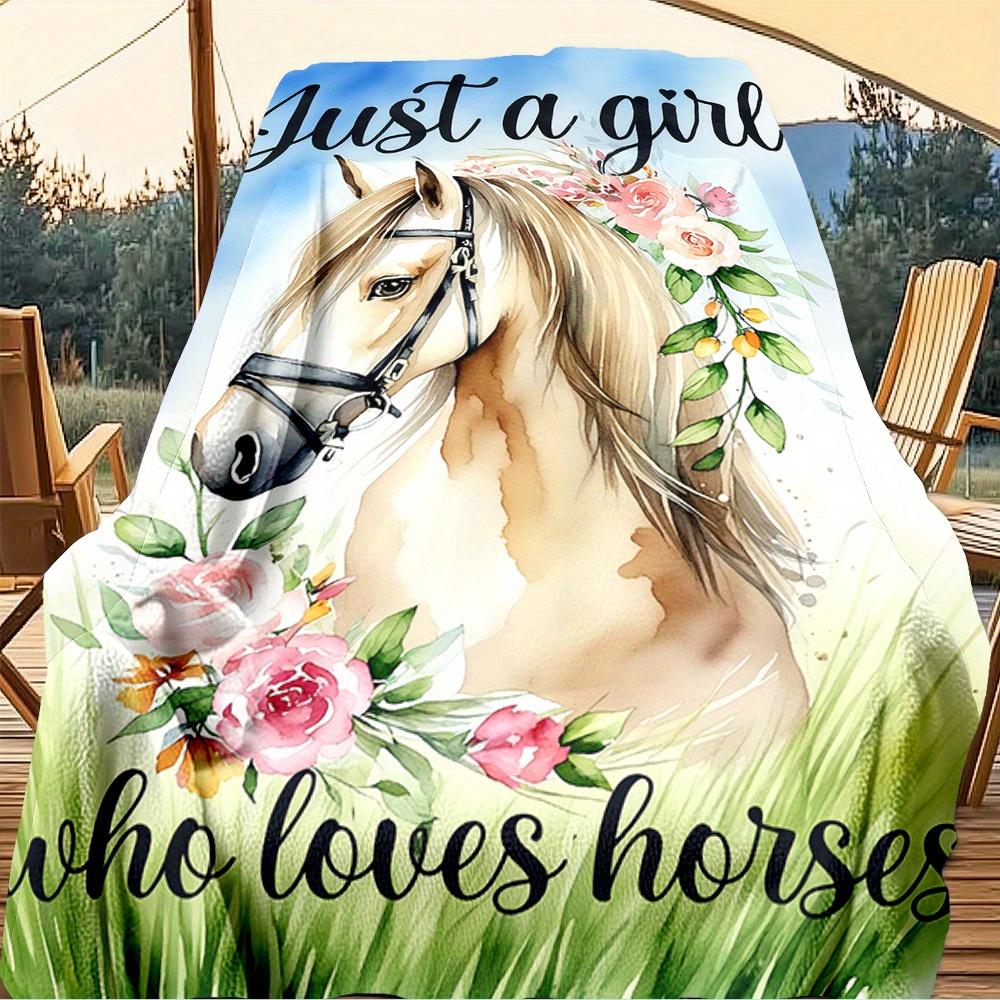 1pc Horse, Flowers, Girl Digital Printed Flannel Blanket, Super Soft Plush Fleece Bed Cover, Multipurpose Four Season Blanket for Sofa, Bed,