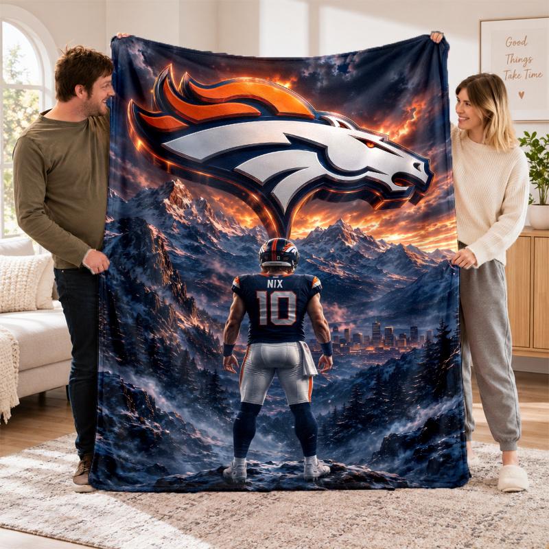Flannel Fleece Blanket with Denver Broncos Design, Soft Lightweight Throw for Bed Sofa Travel