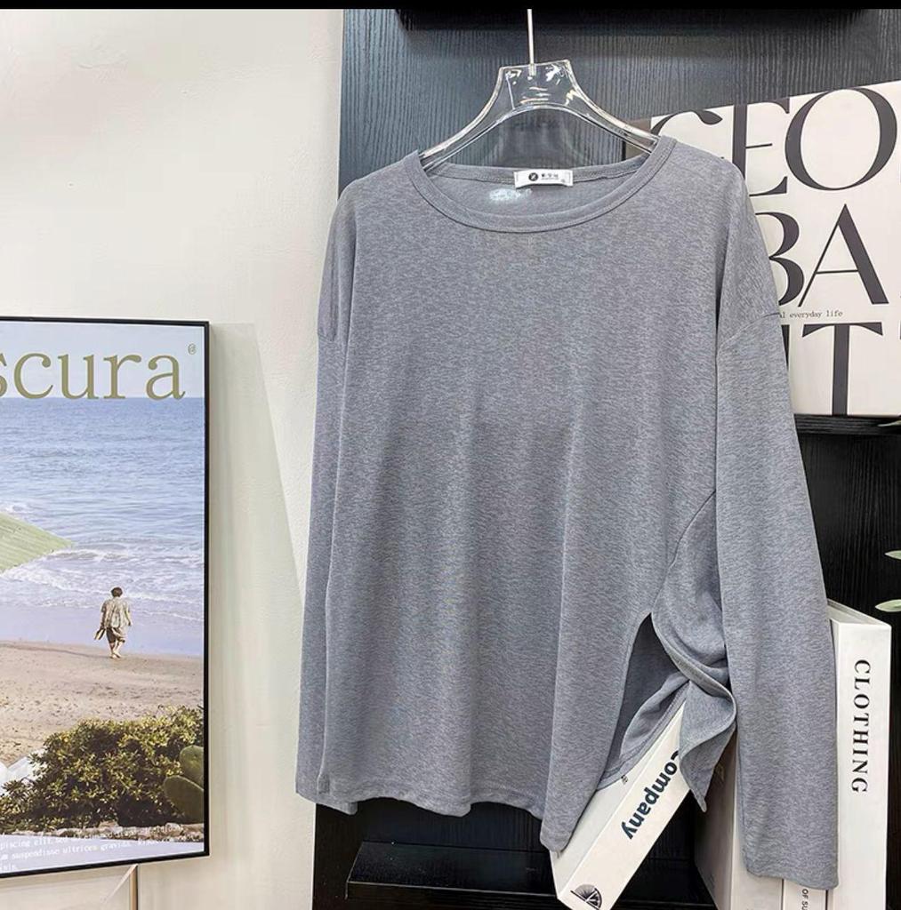 2025 Женская шикарная блузка цвета авокадо с длинными рукавами и солнцезащитным кремом с неровным разрезом