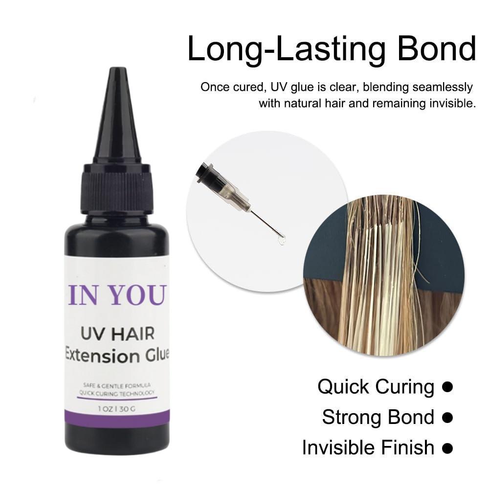 UV Hair Extension Kit: 30g Fast-Curing Waterproof Glue + 30ml Remover, UV Lamp & Eye Shields, Heat-Resistant for Salon & Home Use