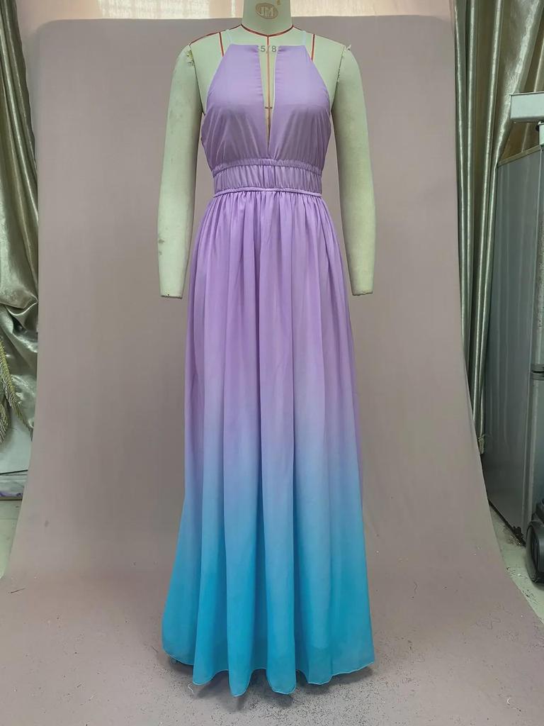 Вечернее платье Cross-Border для женщин с глубоким V-образным вырезом и длинной юбкой 2025 года