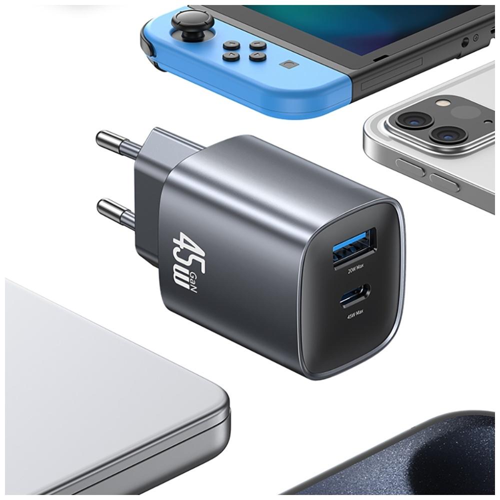 USAMS CC290 T66 45W GaN Wall Charger 1xUSB-A 1xUSB-C Tarnish