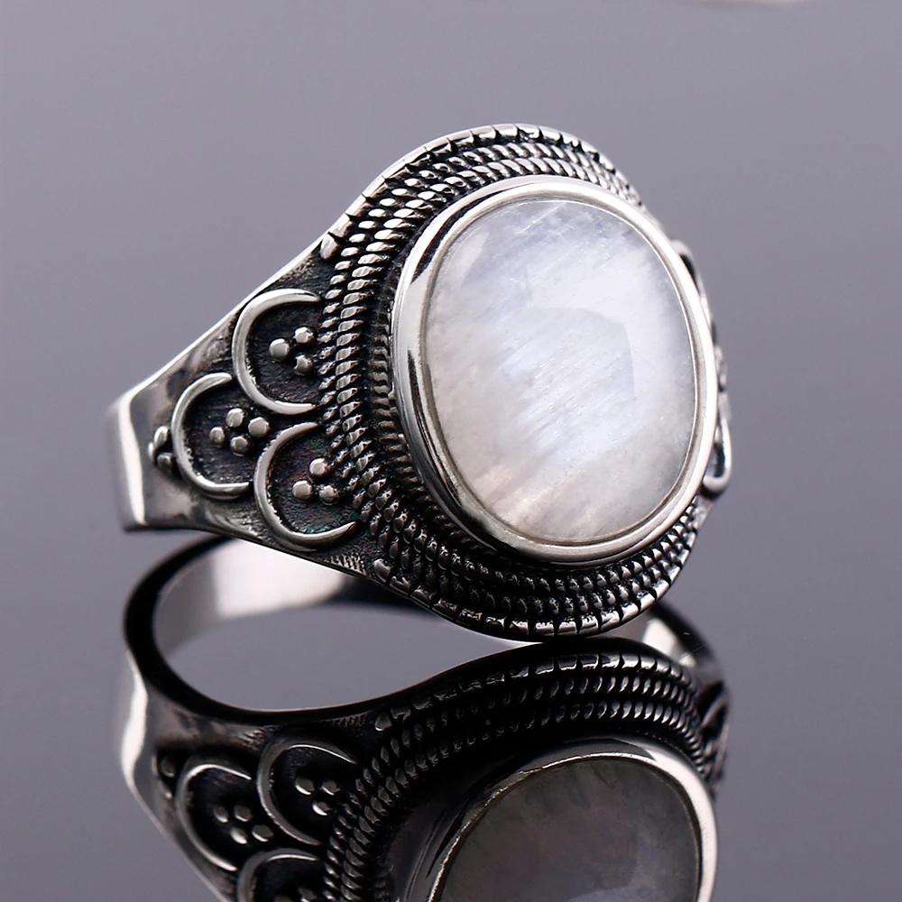 Круглые Овальные Большие Натуральные Лунные Камни Кольца Женские S925 Серебряные Кольца Подарки Винтажные Тонкие Ювелирные Изделия