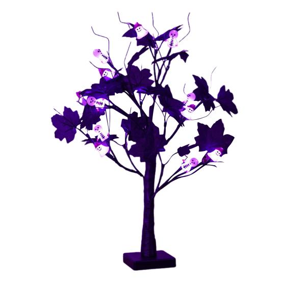 24 Inches Halloween Tree with Light LED Glowing Tree with Ghost/Pimpkin/Eyeball Light for Indoor Home Table Decor