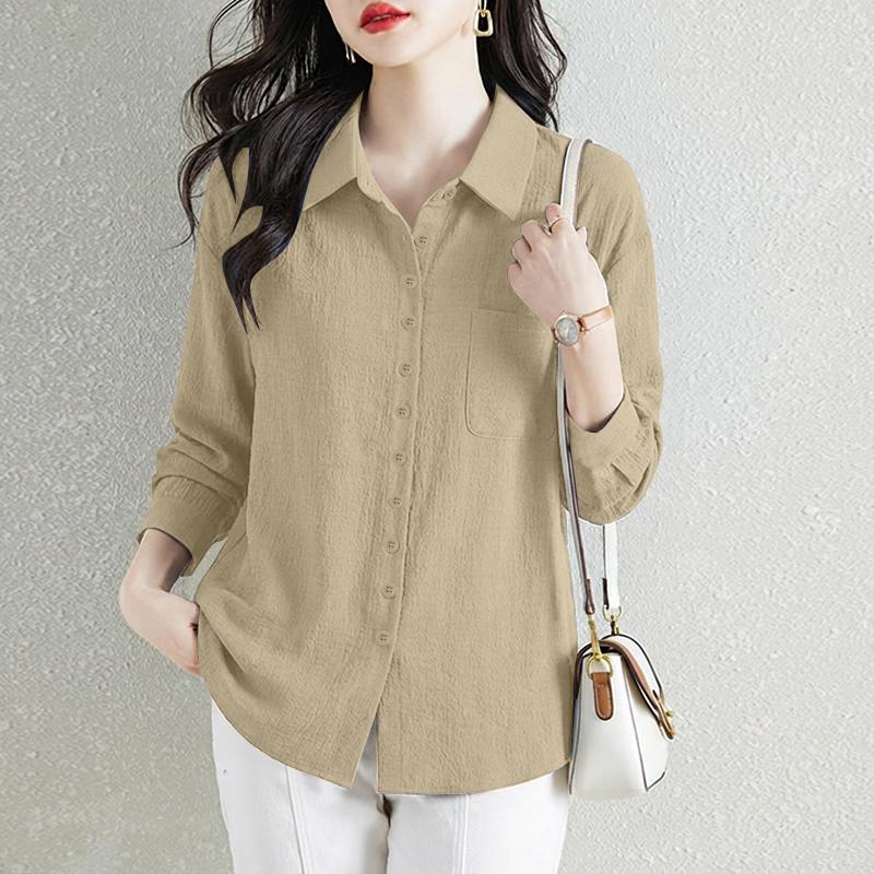 ZANZEA Женская повседневная блузка свободного кроя с отложным воротником и рукавами 3/4