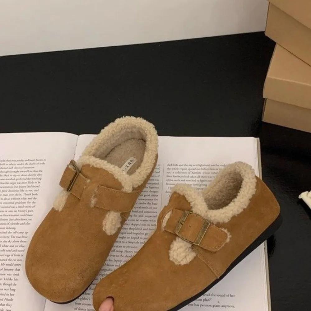 2024 Зимние ретро женские туфли из овечьей шерсти теплые меховые мокасины на плоской подошве женские уличные водонепроницаемые ботильоны ленивые мокасины обувь для вождения