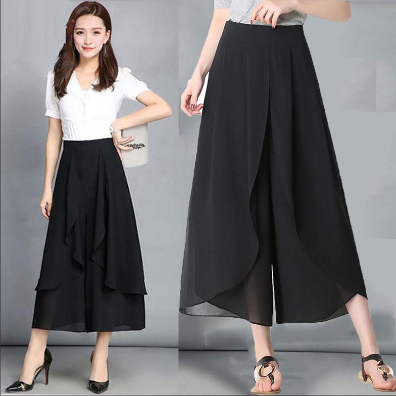 Летние брюки свободные женские брюки длиной до щиколотки с высокой талией шифоновая юбка широкие брюки брюки больших размеров
