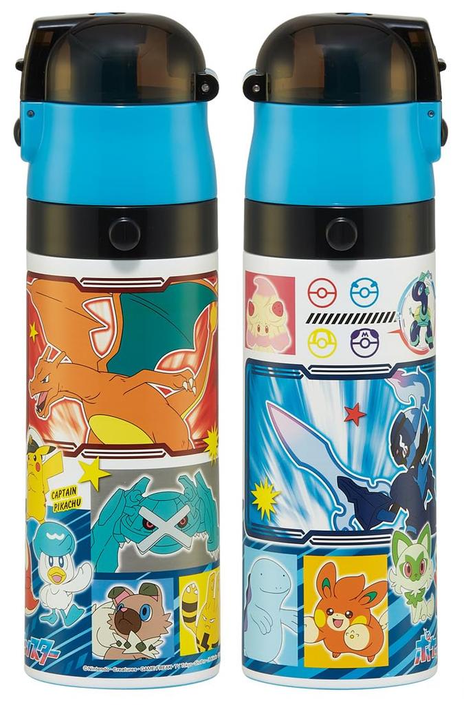Skater Бутылка для воды из нержавеющей стали для питья объемом 470 мл, чашка для питья объемом 430 мл, Pokemon 24 Pocket Monsters, легкая, для мальчиков, с термоизоляцией