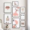 Pink Flower Paris Perfume Girl Lip Eyelash Wall Art Canvas Painting Nordic Posters And Prints Wall Picture For Grils' Room Decor