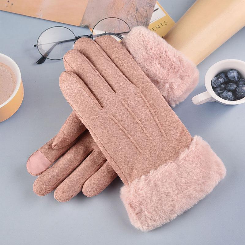 Ladies autumn and winter cotton gloves touch screen plus velvet thick warm cute Korean version ins cycling driving riding cold protection Women'