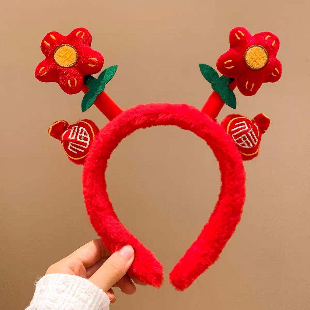 Chinese Style New Year Red Plush Headband Wealth Children Hair Hoop Party Decoration