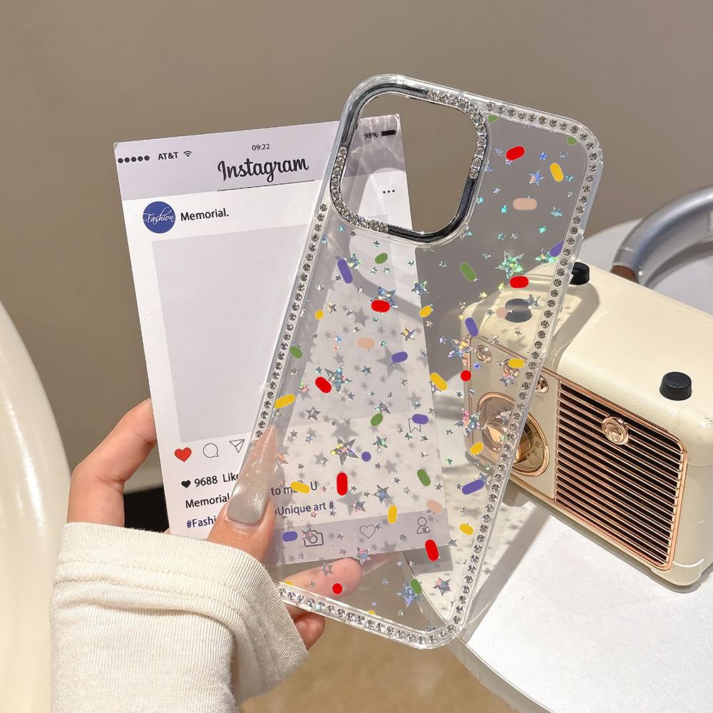Чехол для телефона с принтом в горошек и стразами, подходит для iPhone 17 16 15 14 13 12 11 Pro/Max/Plus, противоударная задняя крышка