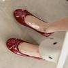 Fashion Ladies Single Shoes Bowtie Flats Patent Leather Loafers Women Round Toe Roll-Up Shoes Woman Bridesmaid Flats Zapatillas Mujer