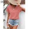 INDFS Женская мода Повседневная Летняя Весна Однотонный Принт Короткие Рукава V-образный Вырез Блузки и Рубашки