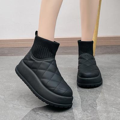 Женские зимние сапоги 2025 года, новые зимние повседневные теплые ботильоны в корейском стиле, модные сапоги на толстой танкетке, эластичные сапоги-чулки