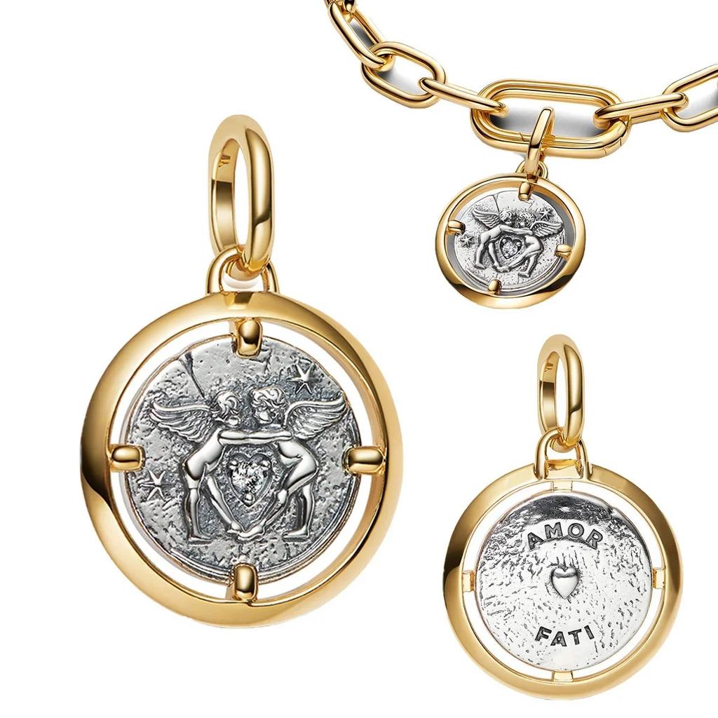 Аутентичные Медные Золотистые Круглые Шармы Лошадь Лев Замок Бусины Браслет Ожерелья Женский Рождество Хэллоуин DIY Подарок