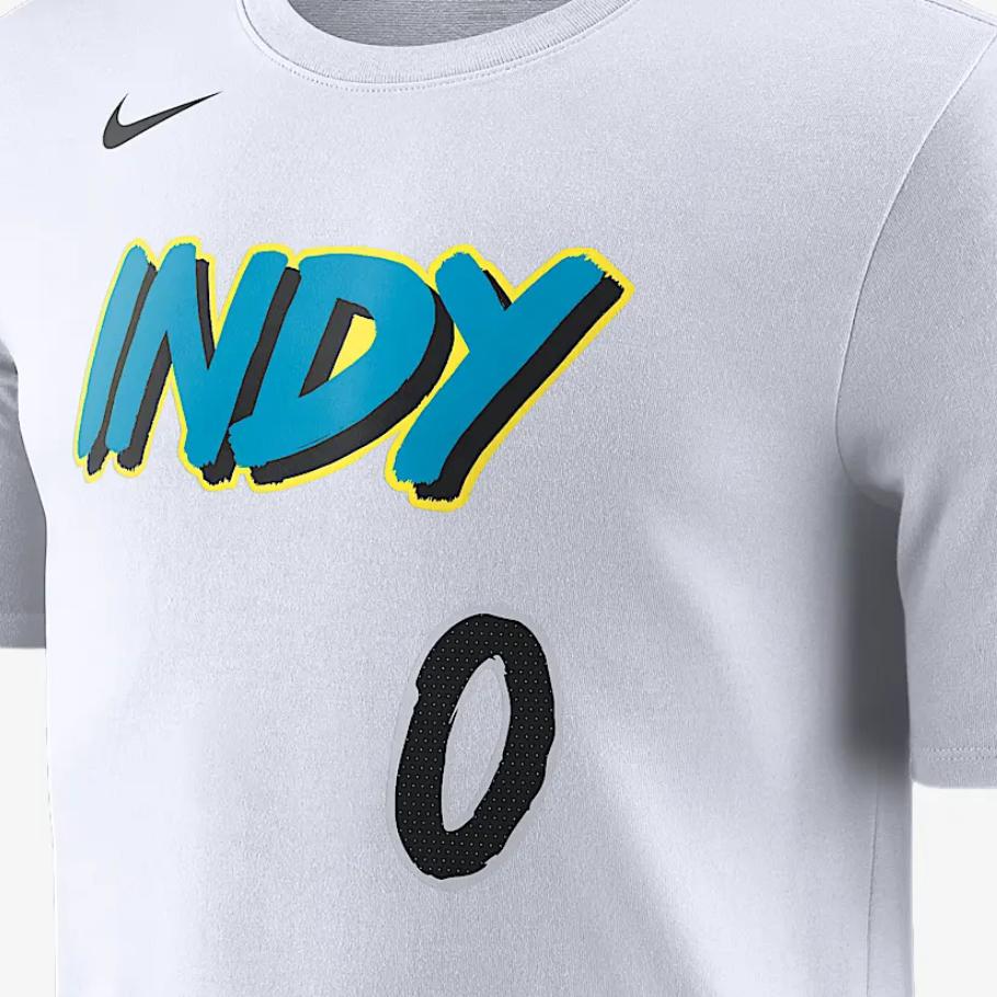Nike X NBA Collaboration Indiana Pacers FW24 Tyrese Haliburton Essential City Edition Logo Round Neck Short Sleeve T-Shirt Men Tops White HJ2775-101