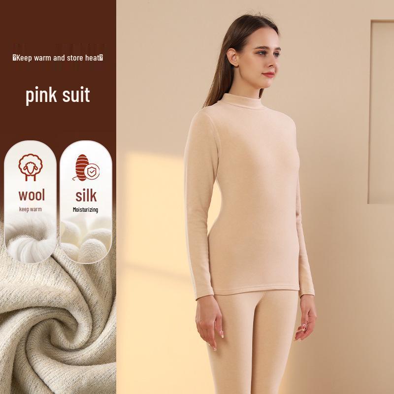 Men's Thermal Cashmere Silk Velvet Half-Turtleneck Suit for Winter Warmth