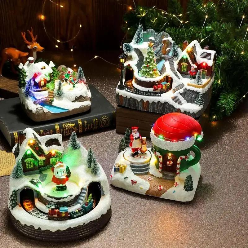 Assorted Christmas Rotating Light-Up Musical Resin Music Box Ornaments Christmas Present