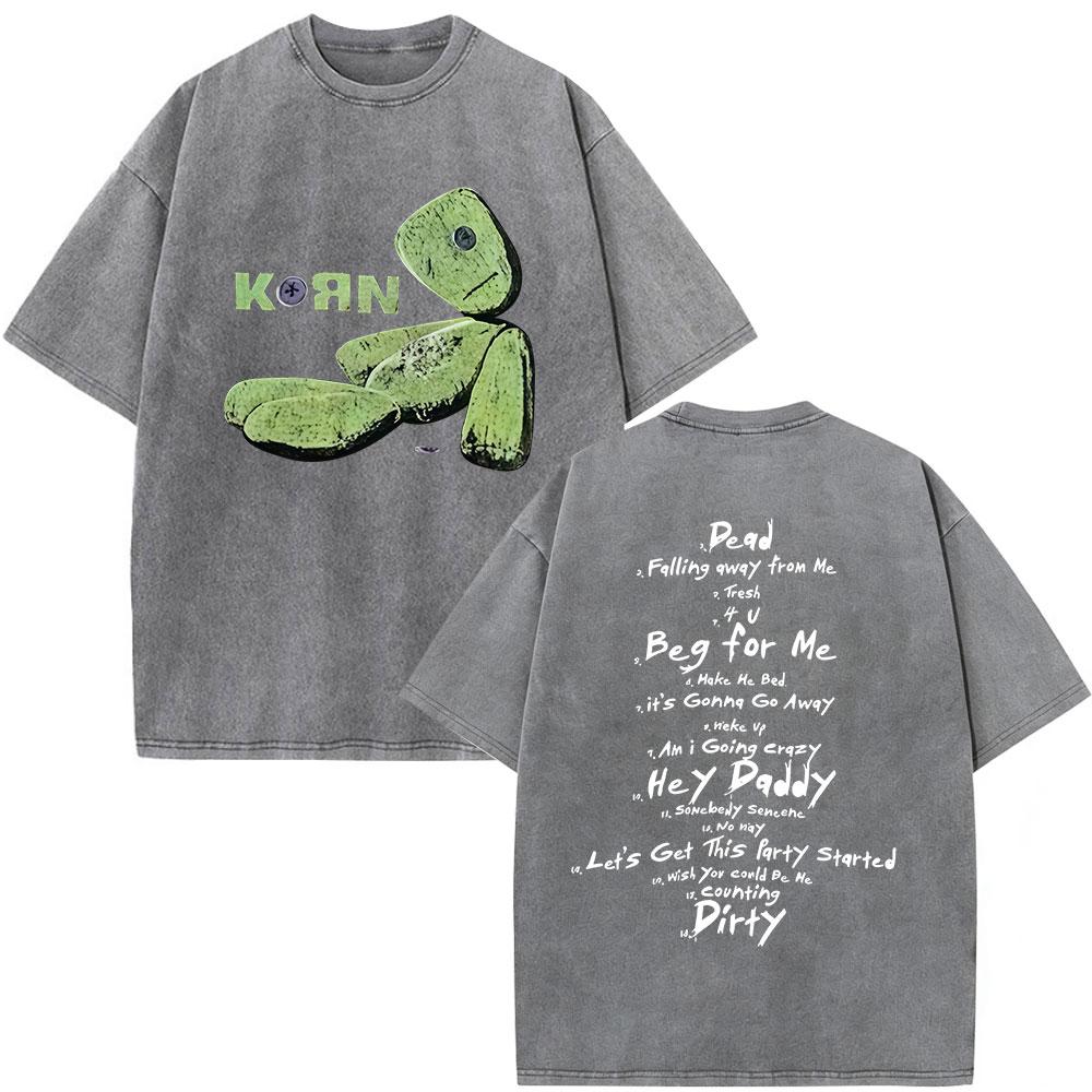 Korn Tour 2026 Merch Vintage Washed T Shirt Fan Gifts Metal Gothic Rock Band T Shirts Men Casual Oversized Short Sleeve T-shirt