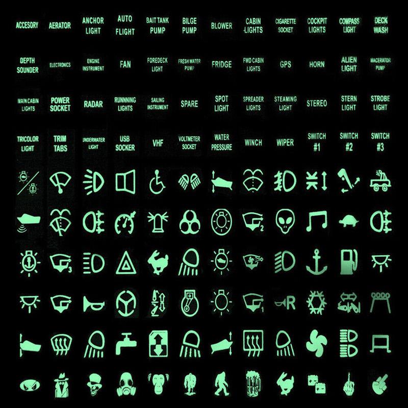 120 Sticker Rocker Switch Label Decal Circuit Panel Glow Luminous Sticker for Car Marine Boat Switches Relays Decoration Labels Pushbutton Switches 3