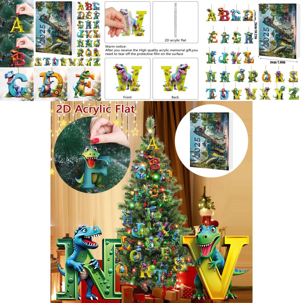 Christmas Dinosaur Letter Ornaments With Countdown Calendar For Holiday Decor And Gift Giving