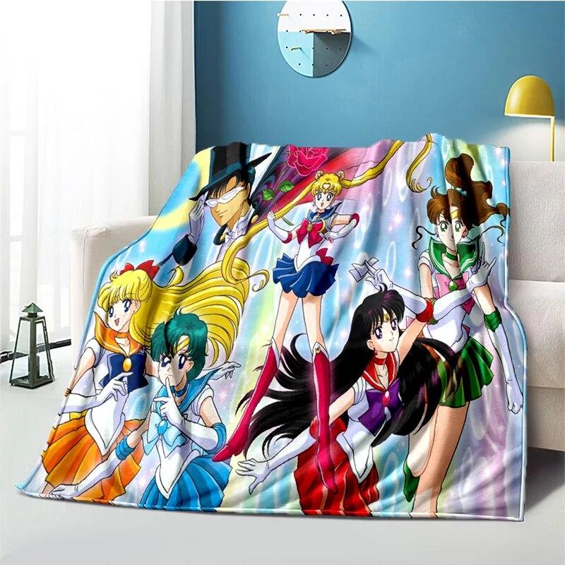 Cute Japanese Cartoon Plush S-Sailor Moons Blanket Light Four Seasons Family Light Sheet Sofa Cover Travel Warm Blanket