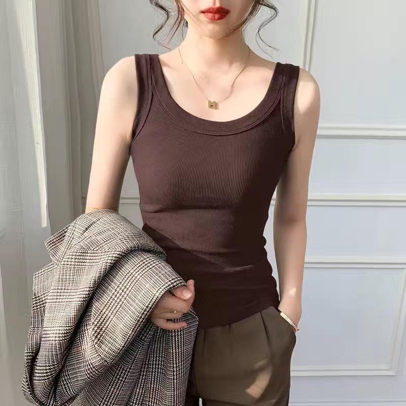 Женский топ на бретельках в рубчик из ледяного шелка с U-образным вырезом и бретельками для весны и лета