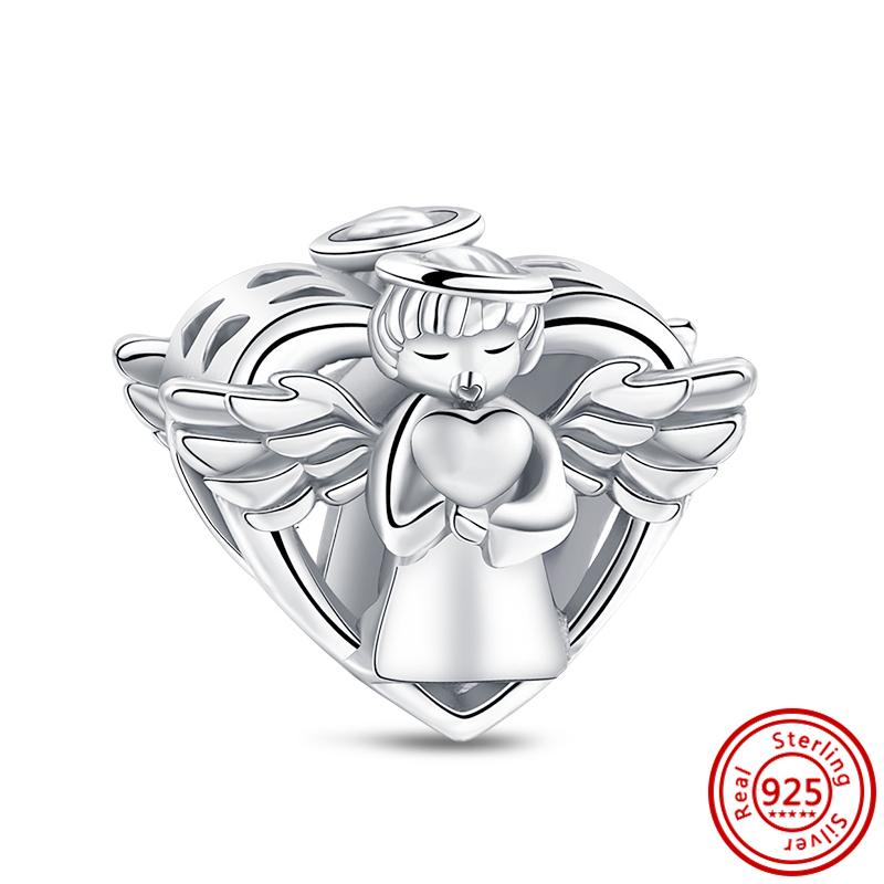 Медь 925 пробы Прозрачный циркон Снежинка Гербарий Крылья ангела и Сердце Сверкающие бусины Подходят для оригинального браслета Pantaro с шармами DIY Циркон