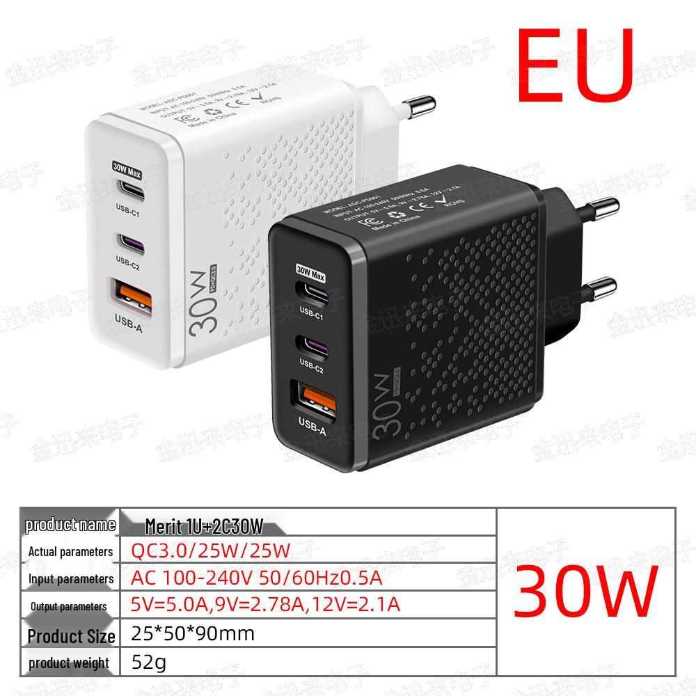 Быстрое зарядное устройство 30 Вт с двумя портами Type-C и USB (ЕС / США)