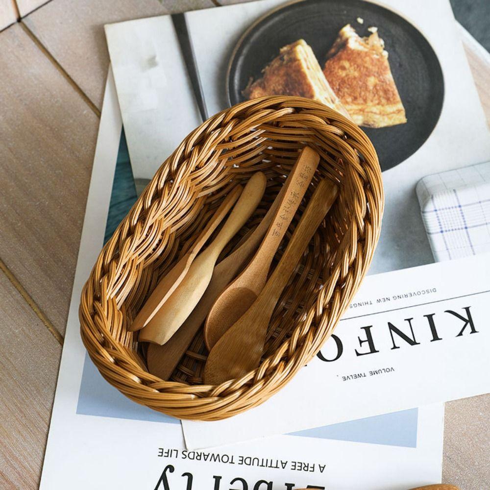 Imitate Rattan Bread Tray Oval Organization Box Creative Kitchen Storage Basket