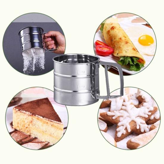 Просеиватель для муки, двухслойный мелкоячеистый порошок, сахарный шейкер, ручной сито из нержавеющей стали