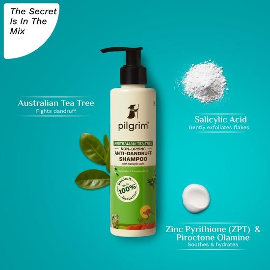 Pilgrim Australian Tea Tree Невысушивающий шампунь против перхоти 200 мл | Устраняет перхоть из источника | Сильные и гладкие волосы | Для мужчин и женщин |