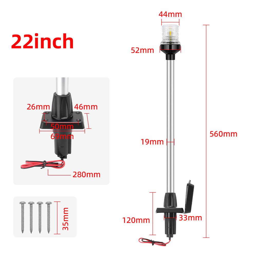 22Inch LED Sailing Signal Light Marine Boat Yacht Navigation Light Polygonal/Round Fixed Type with Socket Light Anchor Lamp