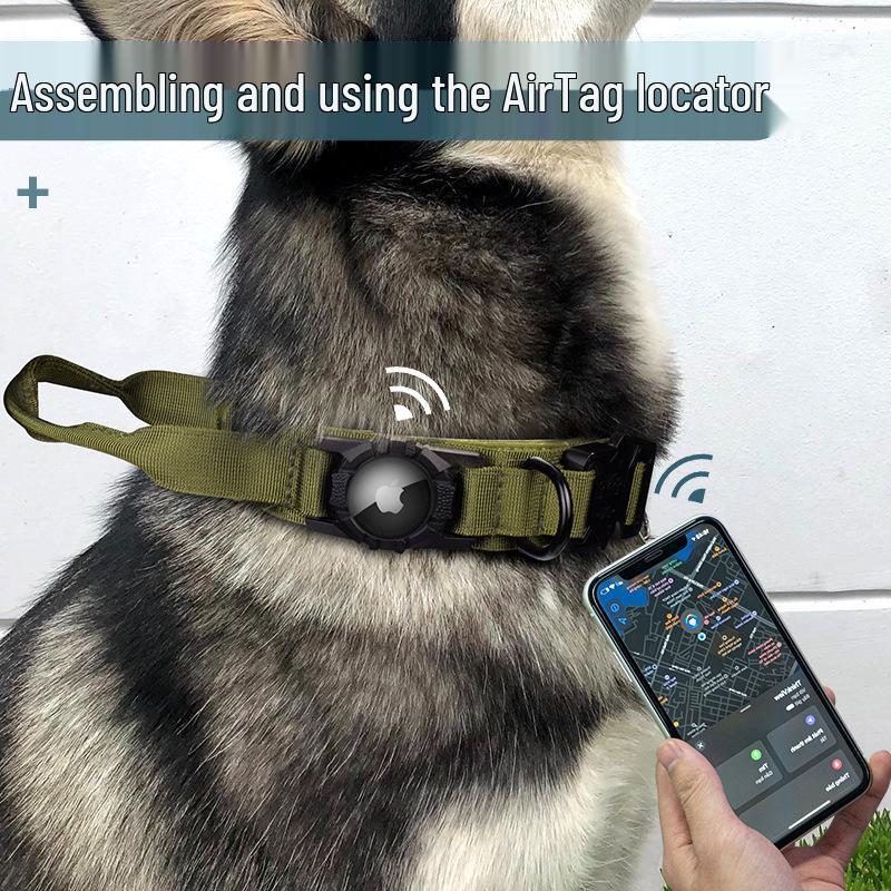 Adjustable Nylon Tactical Dog Collar for AirTag – Anti-Escape & Anti-Explosion