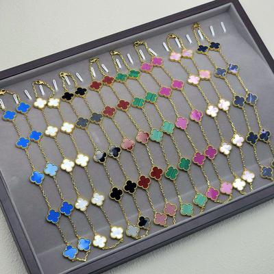 Титановая сталь не теряет цвет Натуральная ракушка Четырехлистный клевер Цепочка с десятью цветками Двусторонняя цепочка на ключицу с четырехлистным клевером