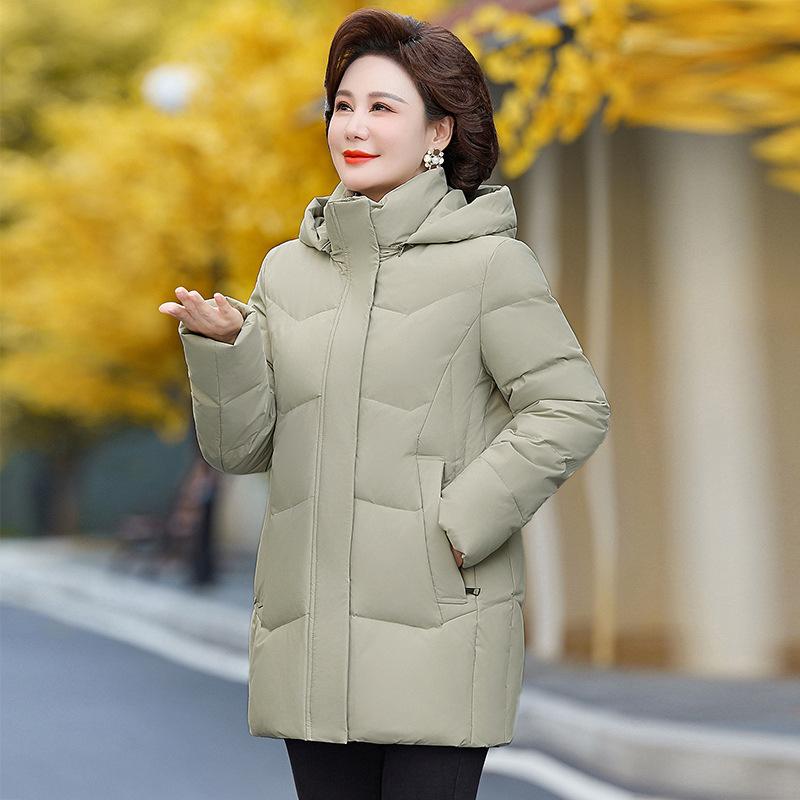 Пуховик для мам, женский, средней длины, большого размера, свободный, для людей среднего и пожилого возраста, однотонный, плотный, зимняя куртка
