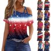 Женская мода, повседневная футболка с принтом на День независимости, сексуальная футболка с короткими рукавами и открытыми плечами, топ