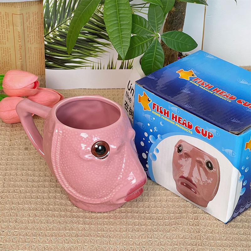 Funny Cup Ugly Greenhead Fish Ceramics Coffee Cup Large Capacity Creative Office Children'S Water Cup Mugs