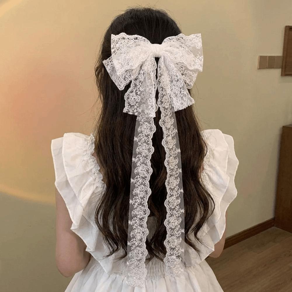 Elegant Design Extra Large Butterfly Bow Hair Clip Butterfly Shap Long Ribbon Ribbon Hair Clip Hollow-out Back Head Hair Clip