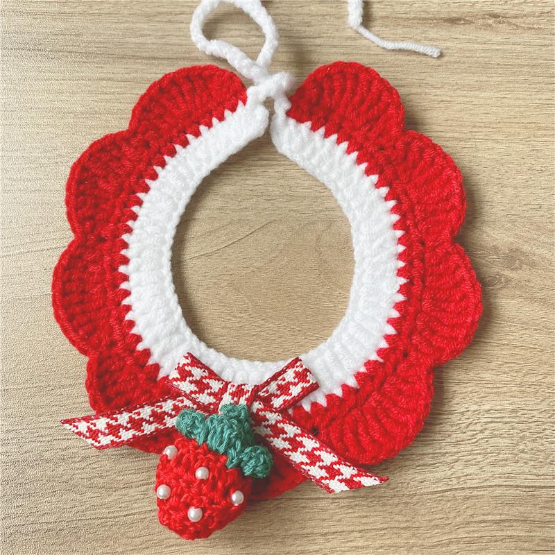 Cat knitted scarf collar red christmas dog saliva towel strawberry pet ornament christmas knitted scarf pet christmas gift